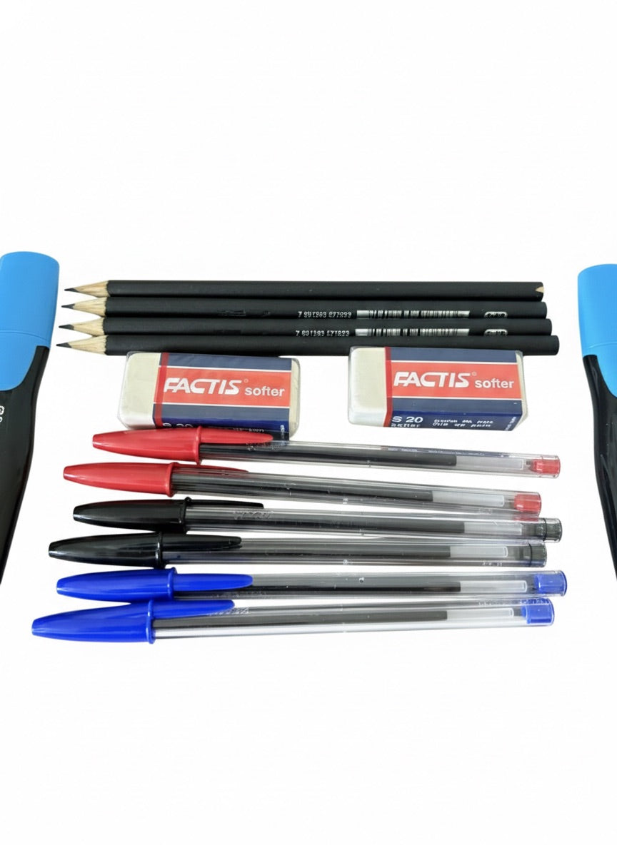 Set Escolar Con Lápices Pasta Bic, Grafito Y Destacadores Monami