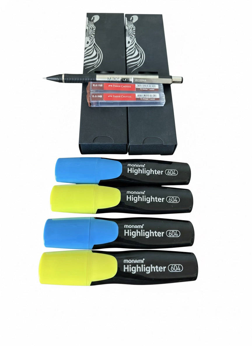 Set De Bolígrafos Zebra Sarasa y Zebra Kizoku más Destacadores Monami y Portamina Zebra