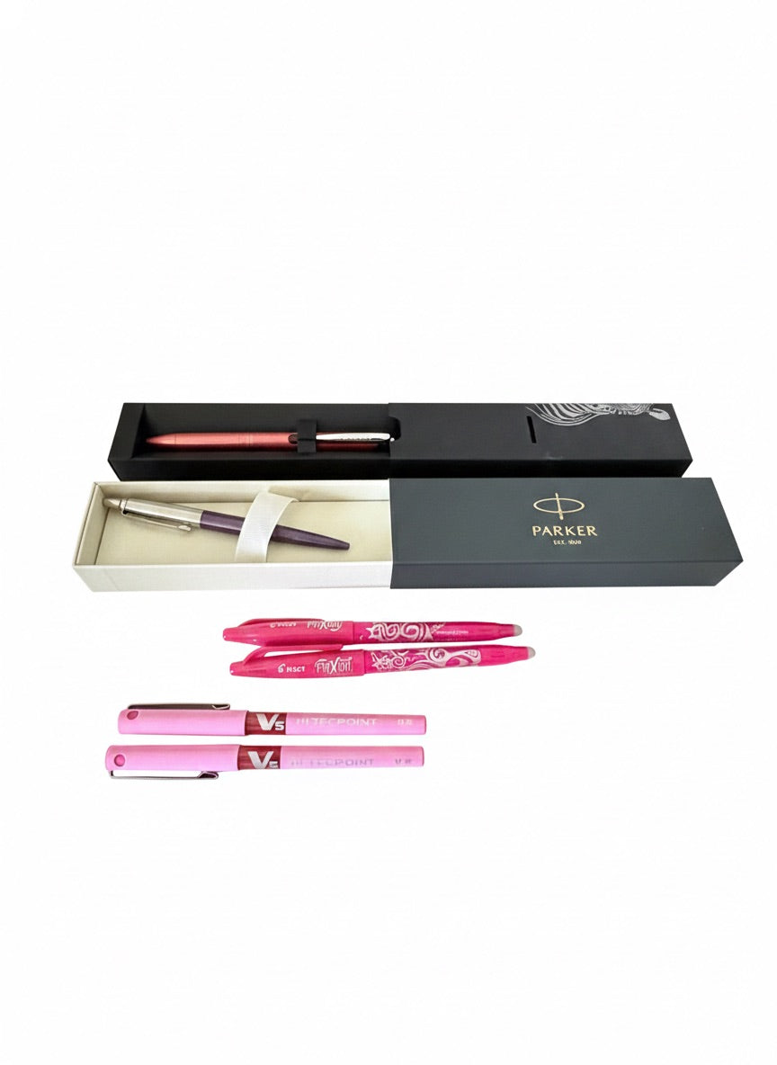 Kit De Bolígrafos Parker Jotter, Zebra Sarasa Grand Rosado Y Pilot Frixion y Hi Tecpoint