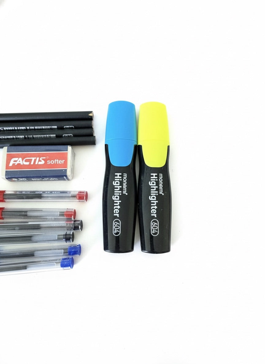 Set Escolar Con Lápices Pasta Bic, Grafito Y Destacadores Monami