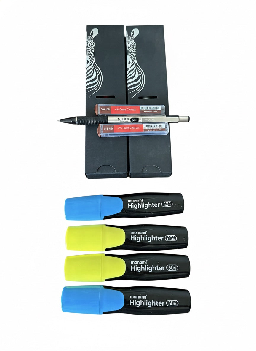 Set De Bolígrafos Zebra Sarasa y Zebra Kizoku más Destacadores Monami y Portamina Zebra