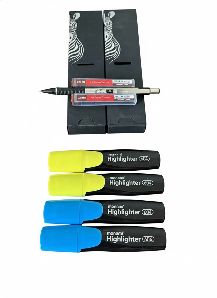 Set De Bolígrafos Zebra Sarasa y Zebra Kizoku más Destacadores Monami y Portamina Zebra