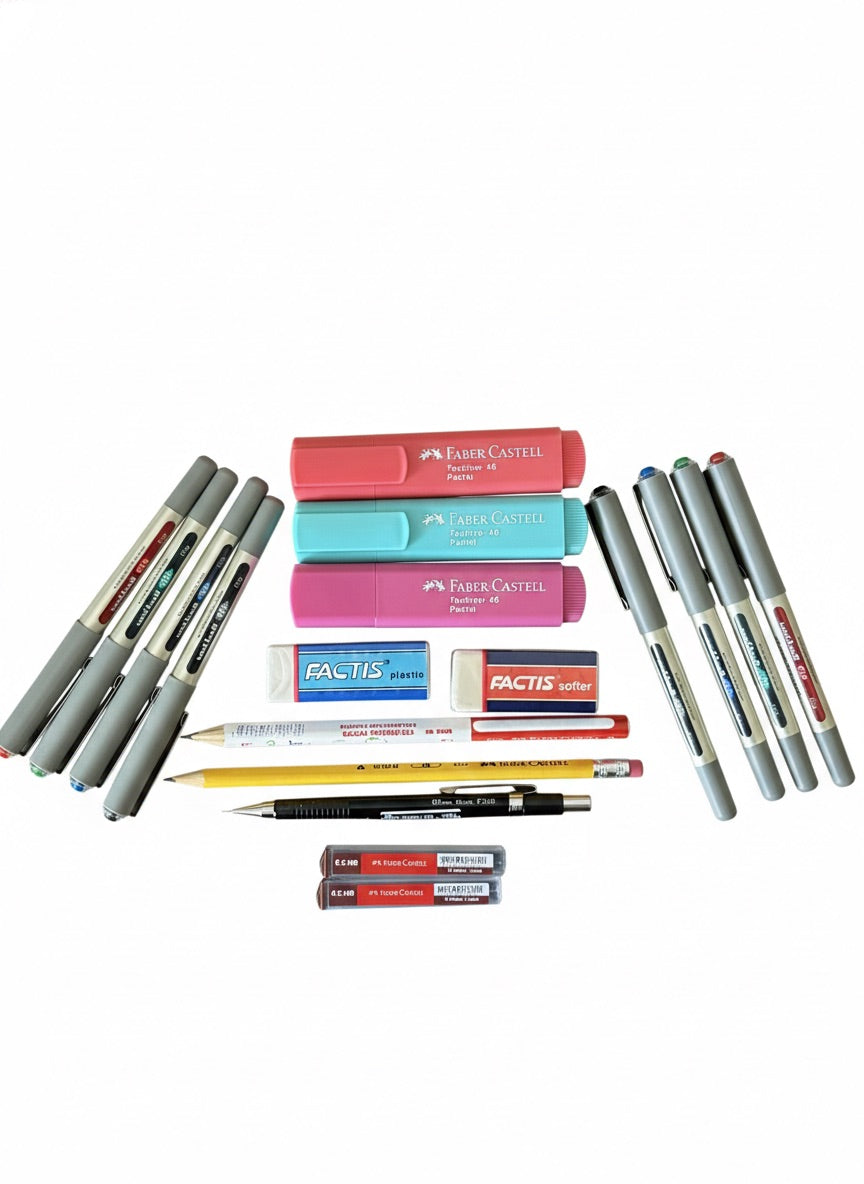 Set Escolar Bolígrafos Uniball, Lápices, Destacadores y Más