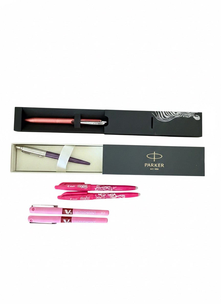Kit De Bolígrafos Parker Jotter, Zebra Sarasa Grand Rosado Y Pilot Frixion y Hi Tecpoint