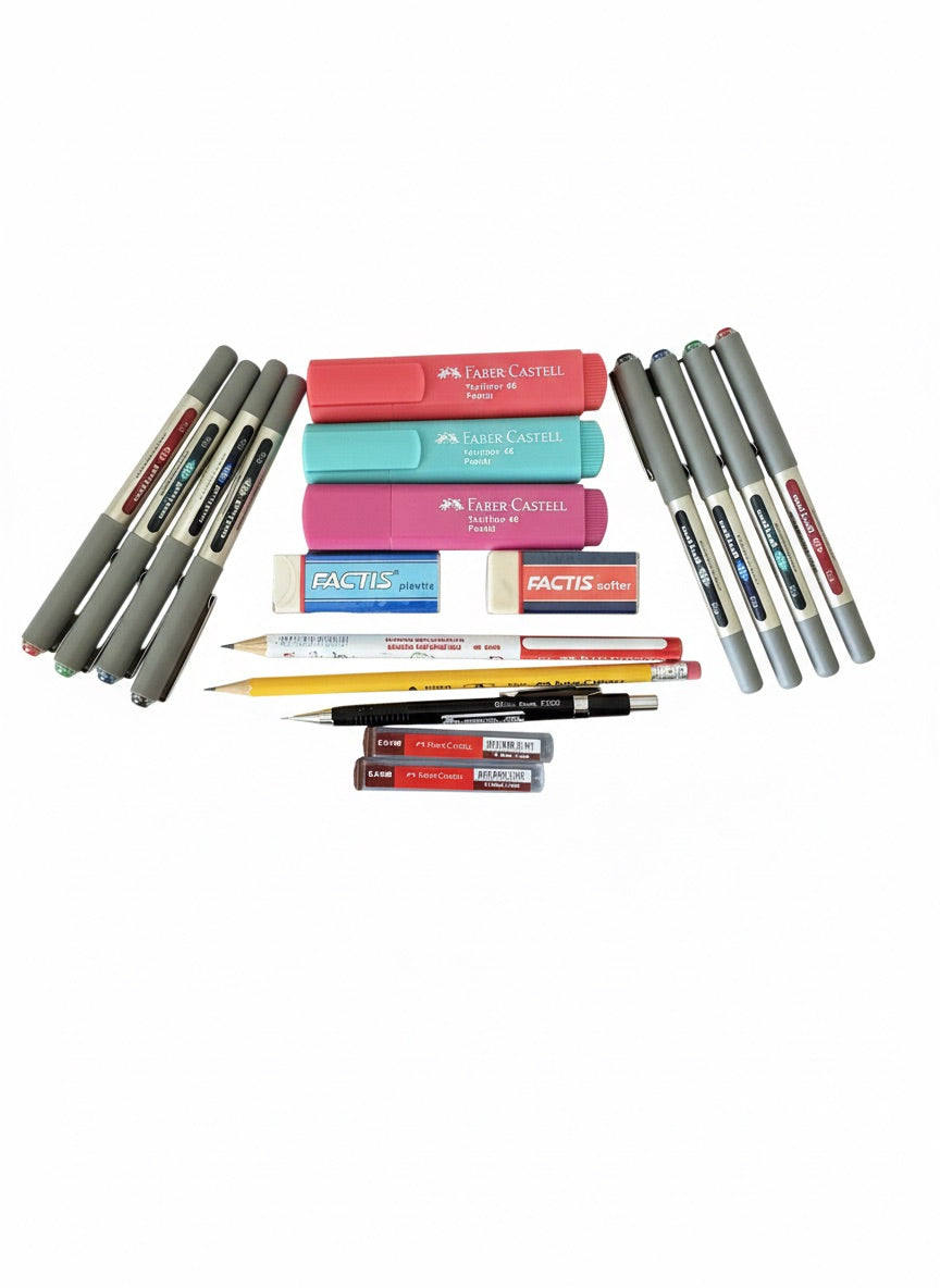 Set Escolar Bolígrafos Uniball, Lápices, Destacadores y Más