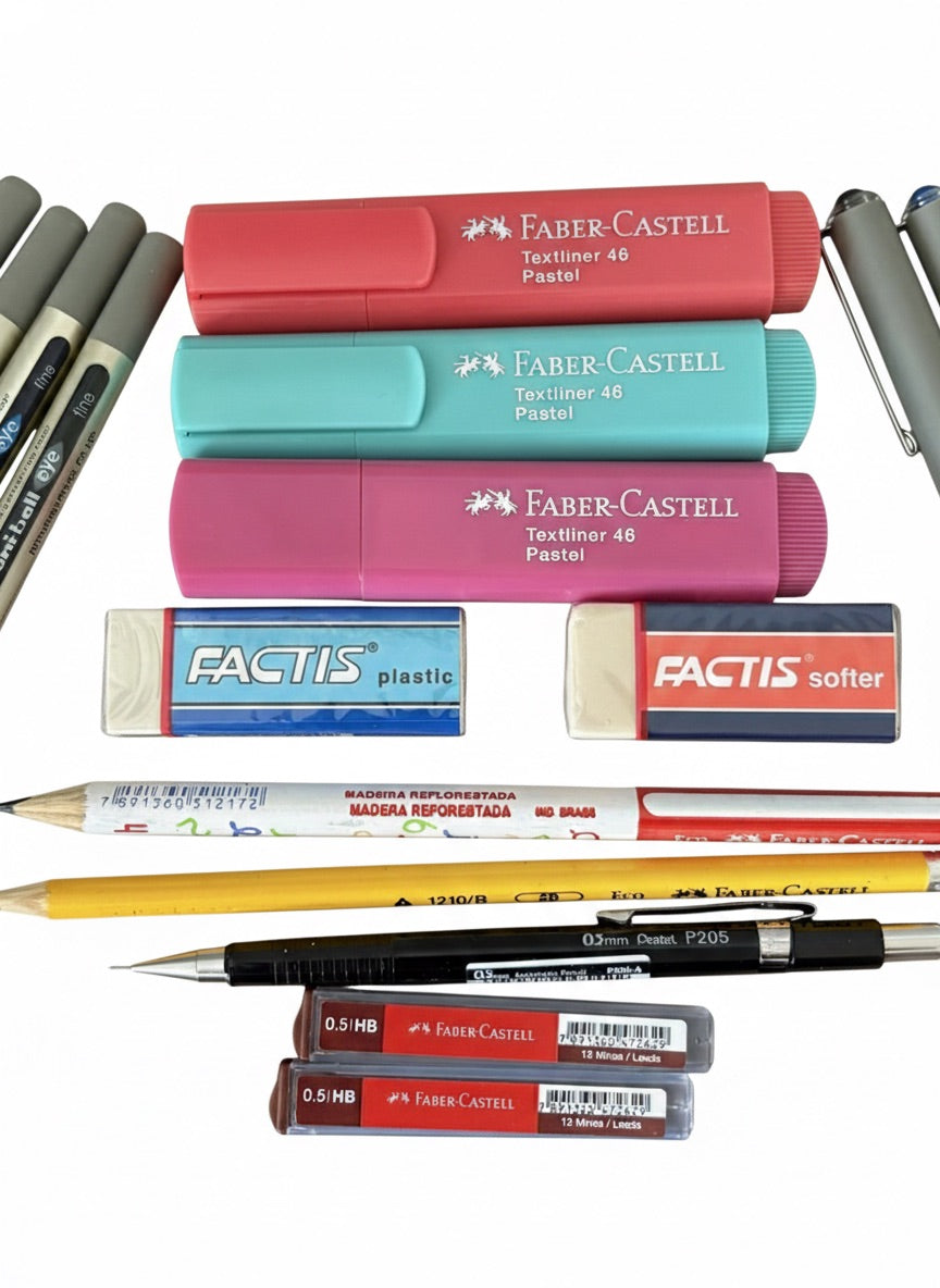 Set Escolar Bolígrafos Uniball, Lápices, Destacadores y Más