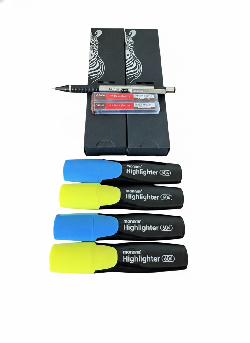 Set De Bolígrafos Zebra Sarasa y Zebra Kizoku más Destacadores Monami y Portamina Zebra