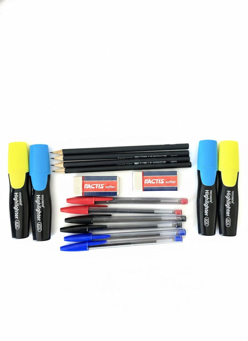 Set Escolar Con Lápices Pasta Bic, Grafito Y Destacadores Monami