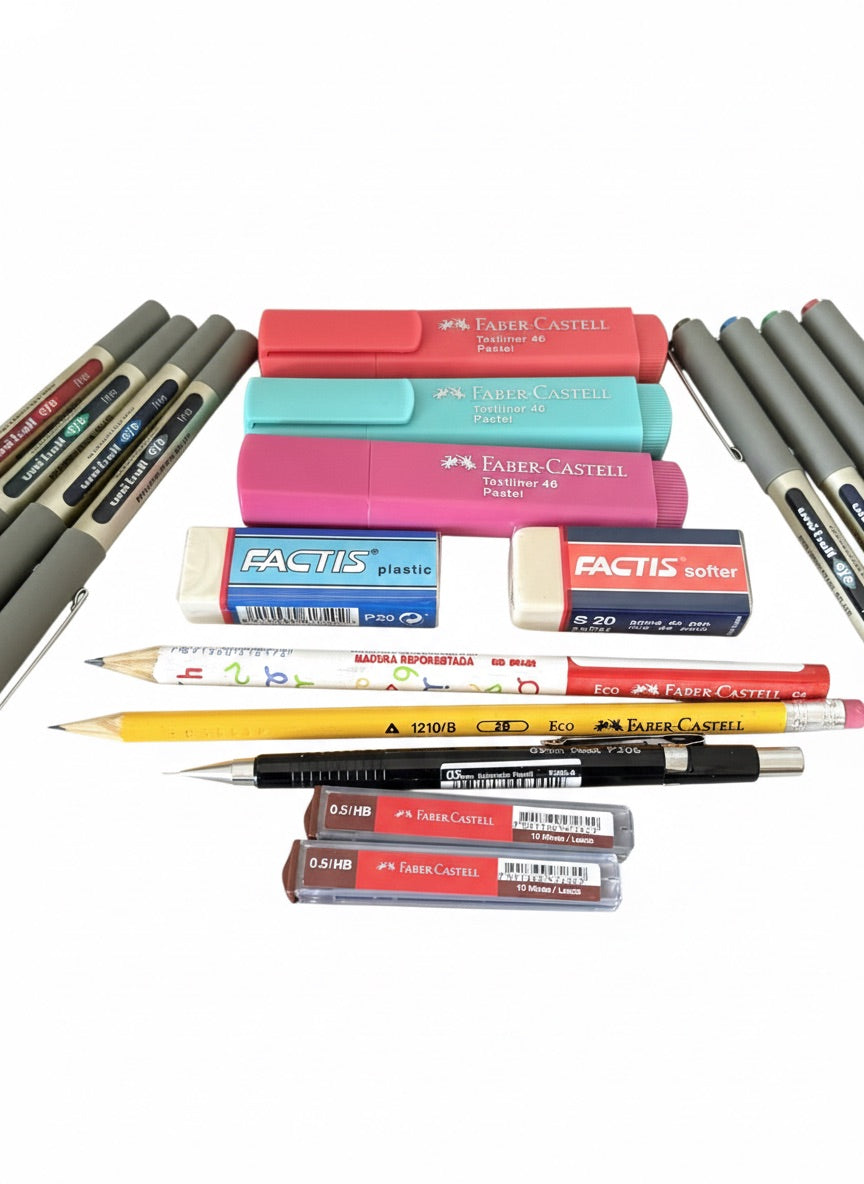 Set Escolar Bolígrafos Uniball, Lápices, Destacadores y Más